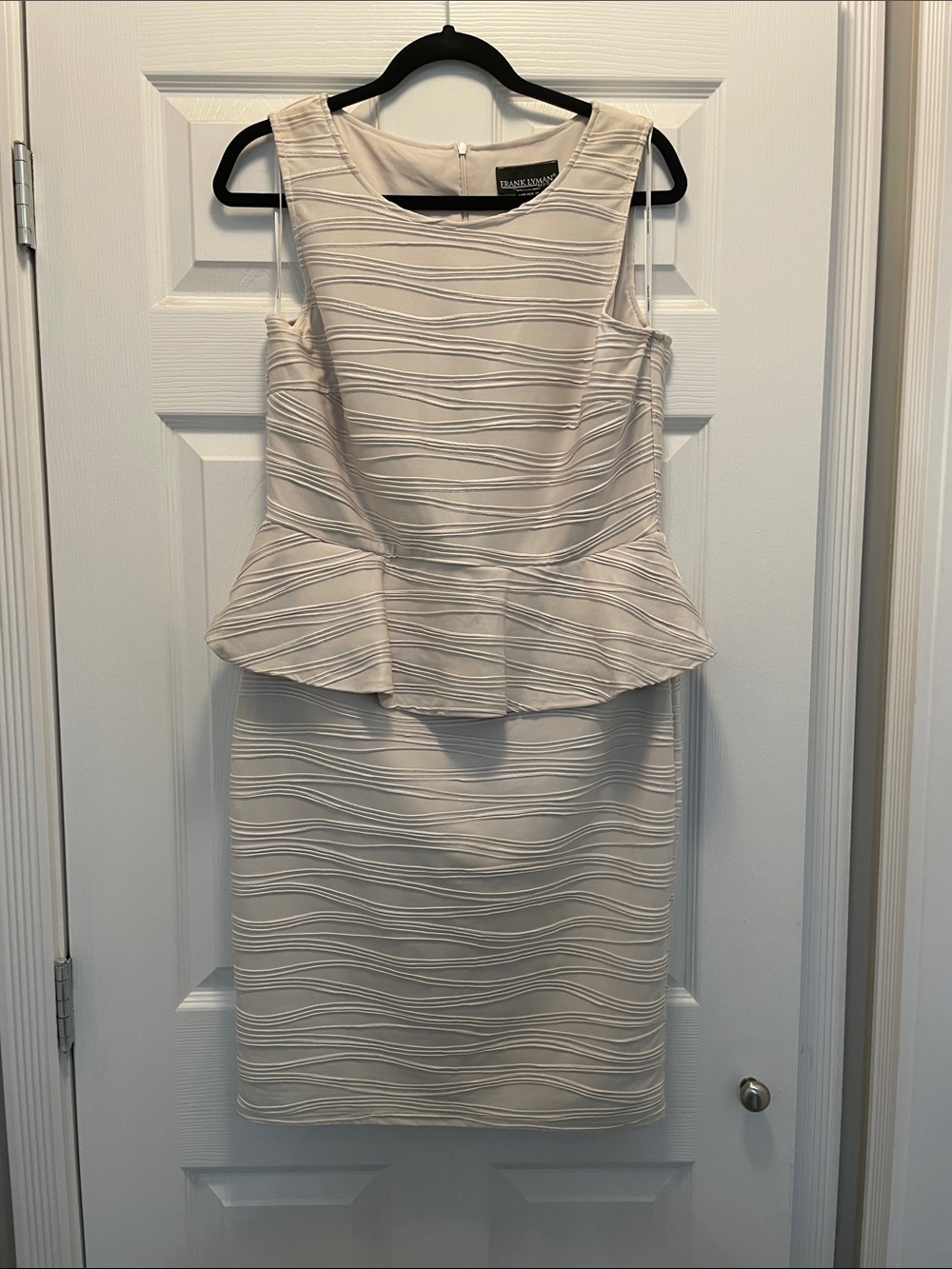 Frank Lyman Design Cream Textured Peplum Midi Dress